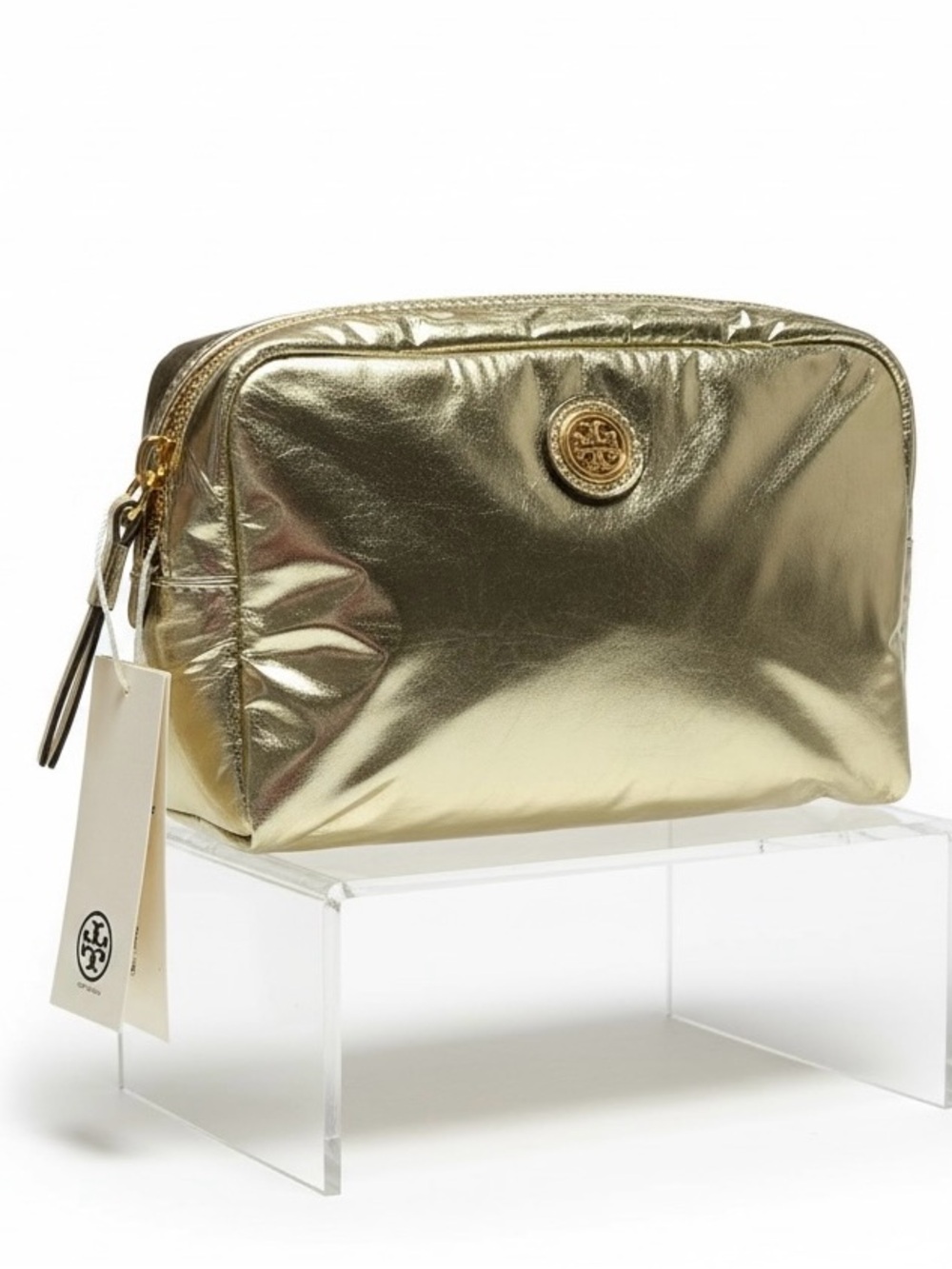 TORY BURCH Virginia Metallic Curved Cosmetic Case - Gold